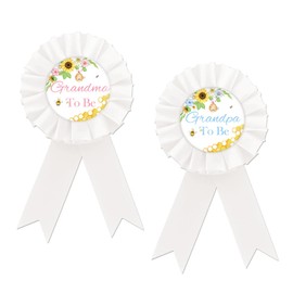 Grandma To Bee Tinplate Badge Pin, Grandpa To Bee Button Pin, White Rosette Award Ribbon Pin for Gender Reveal, New Grandparents Gifts for Bee Themed Baby Shower Party Celebration