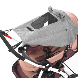 Misazy Sun sail pram UV protection 50+ and waterproof, pram sun sail - sun protection pram with viewing window and shade wings, easy to install, grey