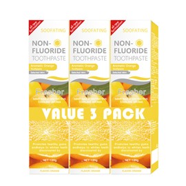 Non-Fluoride Toothpaste Fresh Breath Deep Cleaning Orange Flavor Toothpaste for Sensitive Teeth Whitening Tooth Strengthens Teeth Enamel and Gums 4.23oz-3Pack