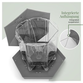 WILDLIFE HOME Hanging Bird House, XL Bird Feeder House, Feeder Lantern, Grey, Bird Feeder for Garden and Balcony, Feeding Station, Wild Birds All Year Round