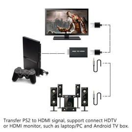 PS2 to HDMI Audio Video Converter Adapter with 3.5mm Audio Output PS2 Player to HDMI for HDTV
