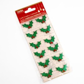 Italian Options Small Glitter Holly Christmas Craft Decoration Festive Card Making Decoration (Pack of 12)