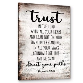 PHAMTE Proverbs 3:5-6 Trust In The Lord With All Your Heart Christian Wall Art, Bible Scripture Wall Decor, Christian Bible Scripture Print Framed Canvas Wall Art Home Room Office Church Decor（16x24）