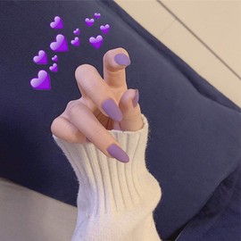 Allereya Short Oval Press On Nails Purple Matte False Nails Shiny Ballerina Nails Full Cover Acrylic Nails French Clip On Nails Tips for Women Girls 24 Pieces (Purple)