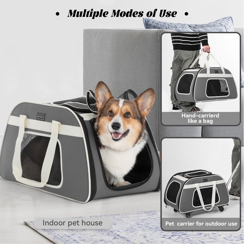 PETSFIT Large Pet Carrier with Wheels Designed for 2 Small