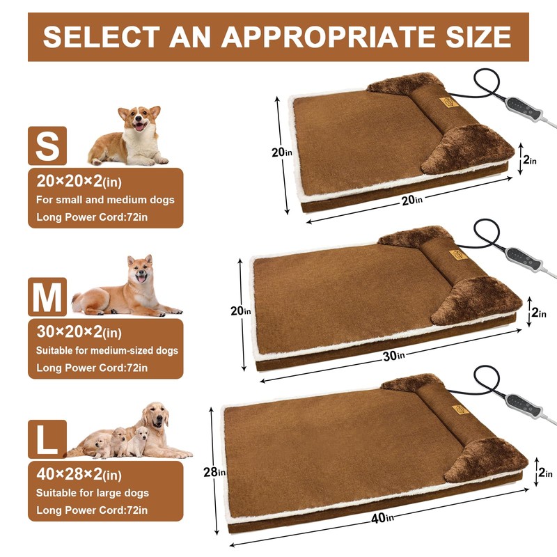 RC SLL Heated Pet Bed for Cat & Puppy, 20×20In