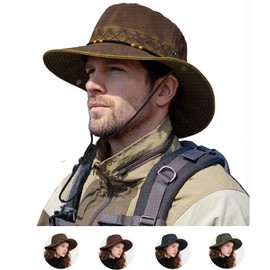 Vintage Sun Bucket Hats for Men Women UPF 50+ Wide Brim Fishing Boonie Hat for Travel Safari Beach Hiking Bronze Yellow