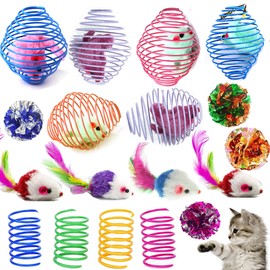 Fejapa 18 Pack Assorted Cat Metal Spring Balls Stretchable Large Cat Spiral Toy Crinkle Balls Interactive Kitten Rolling Coils Spring Inside Caged Rats Pet Supplies Indoor Outdoor Ferrets