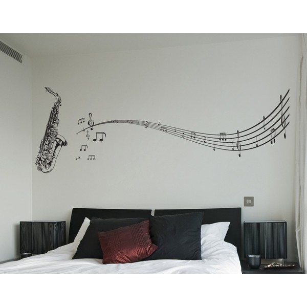 Stickerbrand Music Vinyl Wall Art Saxophone w/Music Notes Wall Decal Sticker - 72in x 31in. You Pick The Color.