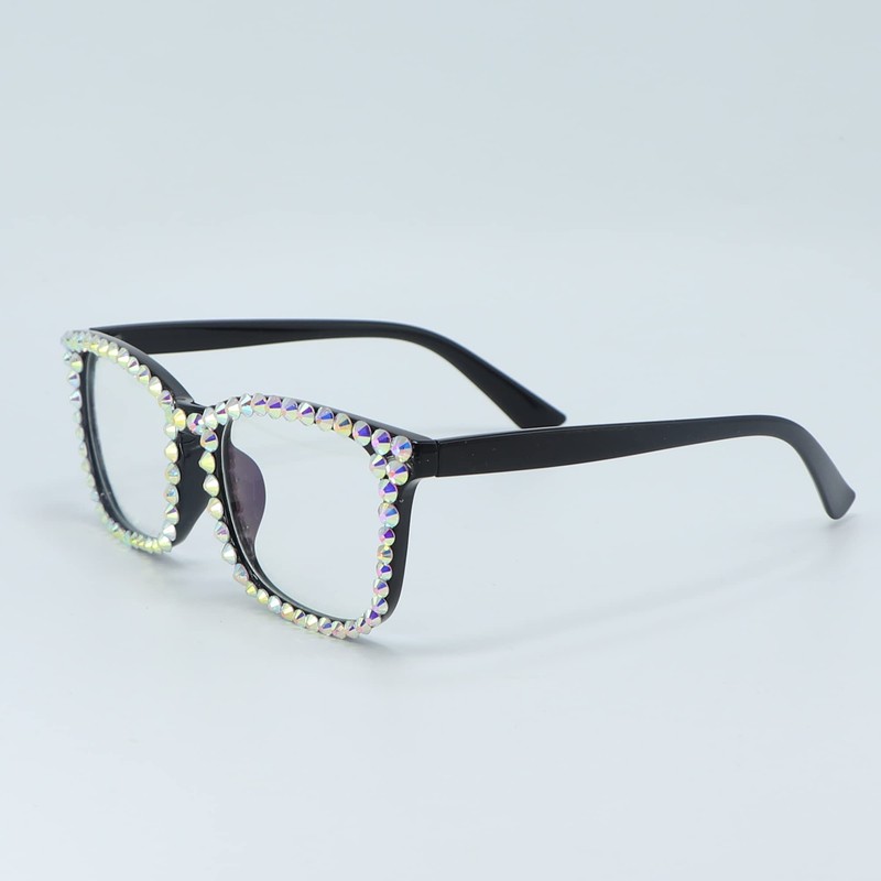 FUPRECIOUS Square Rhinestone Reading Glasses For Women Blue Light Blocking