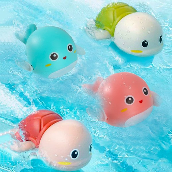 Baby Bath Toys for Toddlers 1-3 Cute Swimming Turtle and Dolphin Bath Toys Wind Up Baby Bathtub Toys for Baby Boys and Girls for Ages 6 Months & up 4 Pack