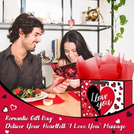 Ranfashiong 13“ Large Valentines Day Red Gift Bags with Tissue Paper for Girlfriend Boyfriend Wife Husband（LOVE）