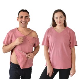 Post Surgery Shirt with Discreet Left & Right Side Snap Access (S, Clay Pink)