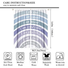 YungHo Boho Rainbow Curtain, Classroom Book Center Calming Corner Playroom Decor, I Am Kind Smart Brave Home Girls Room Blackout Window Treatment, Blue 21" W x 54" L x2【Blackout】