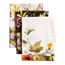 Maison d' Hermine Kitchen Towels Set of 3 100% Cotton 70 CM x 50 CM Reusable Cloth Tea Dish Towels Absorbent with Hanging Loop for Kitchen, Dining, Cocktail Parties (Pumpkin Garden - Cloudy Cream)