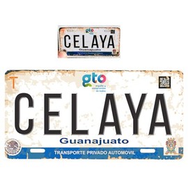 Generic Set Celaya Guanajuato Mexico Aluminum License Plate Sign Placa 6"" x 12"" and Sticker Decal 2""x4""