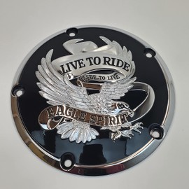 Chrome & Black Eagle Spirit 5-Hole Derby Cover for Harley Big Twin 1999-2017 Dyna FXD, 1999-2018 Softail FLST/FXST (Except FLSB) & 1999-2015 FLH/FLT Street Glide, Electra Glide, Road Glide, Road King