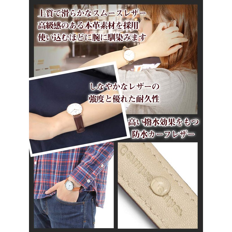 Calum Wristwatch Strap, One Push D Buckle, Genuine Leather, Open
