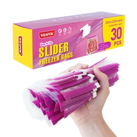 WRAPOK Zip Lock Freezer Bags Large Food Bag Plastic Ziplock Storage Reusable Bag for Kitchen, 9.1 x 8.7 Inch - 30 Count