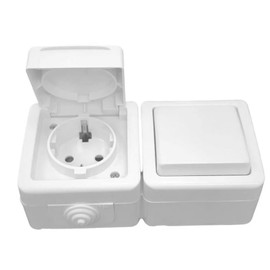 Switch 10 A + Schuko Socket 16 A, Switch and Socket Outdoor Surface, IP54 250 V