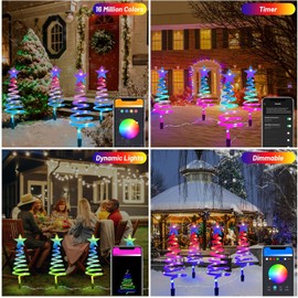Outdoor Christmas Decorations Lights, Smart Spiral Christmas Tree Lights with Remote & Sync Music, Christmas Pathway Lights Outdoor Waterproof, Lighted Christmas Decor for Yard Party Wedding (4 in1)