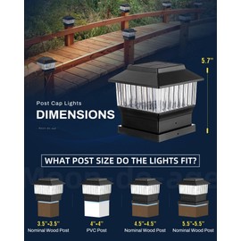 MOON-DE-AGE 8 Pack Fence Post Solar Lights Outdoor, 3 Modes 4x4 3.5x3.5 4.5x4.5 Or 5.5x5.5 Post Cap Lights - 50 Lumen LED Deck Patio Garden Yard Mailbox Decoration Waterproof, Black