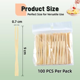 JiaaOne 300 Stück Holzgabeln, 9 cm Bambus-Einweggabeln, natürlich, umweltfreundlich, Lebensmittelspieße, ideal für Partys, Desserts und Charcuterie-Bretter, Holzspieße