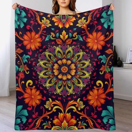 Mandala Throw Blanket,Psychedelic Blanket Decor Gifts for Adults Women Men, Lightweight Soft Flannel Fleece Cozy Blankets for Bed,Sofa,Couch,Camping for All Season（50''x 40''）