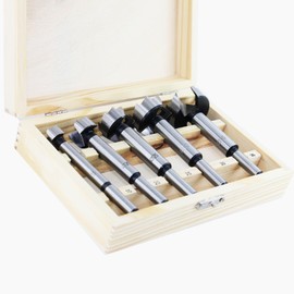 GLRYD 5-Piece Forstner Drill Bit Set for Wood, Diameter 15/20/25/30/35 mm, Made of HRC50 High Performance, Extremely Sharp and Durable, Serrated Edge Design, Precise Centring, with Wooden Box, for