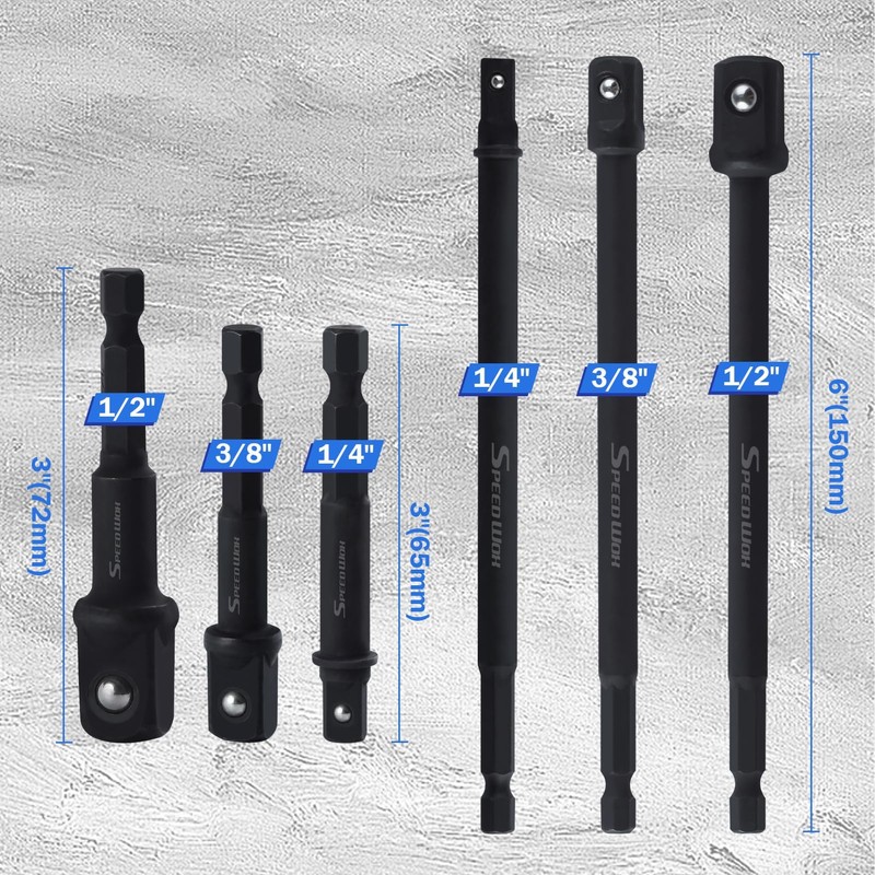SPEEDWOX 6Pcs 3-Inch and 6-Inch Impact Grade Socket Adapter Set