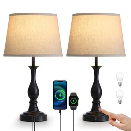 Bedside Table Lamp Touch Control Bedroom Lamps with USB-C USB-A Charging Port 3 Way Dimmable Touch Lamps for Nightstand Living Room Bedroom Dorm Home Office Reading, Set of 2