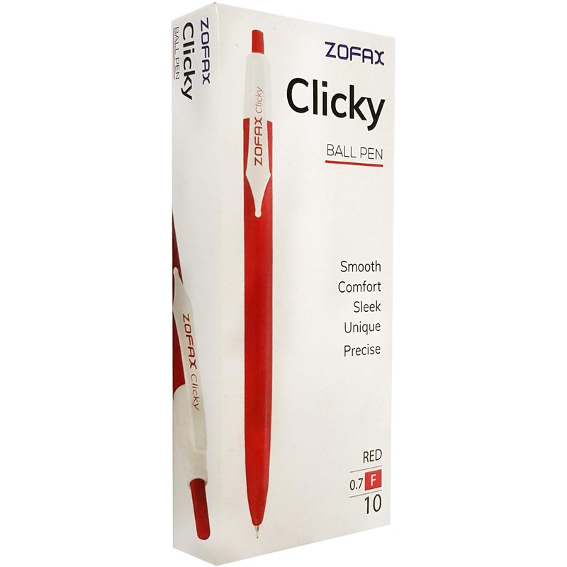 ZOFAX Clicky 50 x 0.7mm RED Retractable Fine Ballpoint Pens