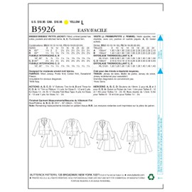 Butterick Patterns 5926 F5, Misses Petite Jacket,Sizes 16-18-20-22-24,White