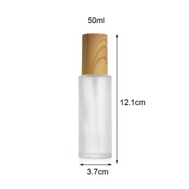 3PCS 50ml/1.7oz Empty Clear Frosted Glass Cosmetic Lotion Bottle with Wood Grain Lid Refillable Travel Toiletries Container Pump Dispenser Vials Pot Jars for Cream Foundation Emulsion Essencial Oil