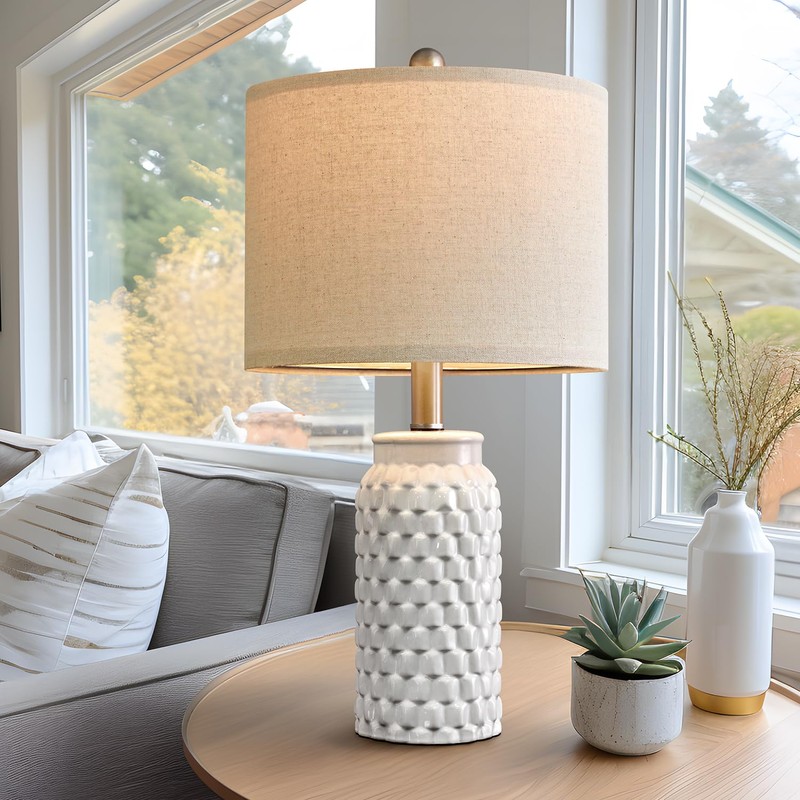USumkky 20.5" White Modern Ceramic Bedside Lamp Set of 2
