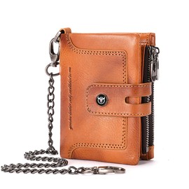 Karlak Men's Leather Wallet,Mens Wallet with Chain Genuine Leather Bifold Wallet Multifunction Anti-Theft Multi Card Wallet Card Coin Organizer with Snap