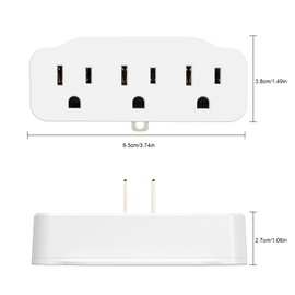 2 Pack, MKSENSE 3-Outlet Extender Multi Plug Wall Outelt Splitter, Grounded 3-Prong Adapter for Home Office, Gaming Room, School Dorm, Cruise use,ETL Certified (White2)
