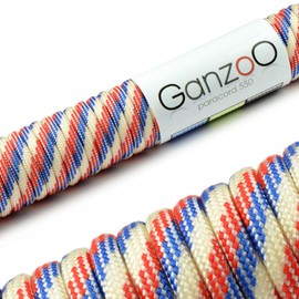 Ganzoo Paracord 550 Rope, Nylon Polyester, 4 mm, Type 3, 30 Metres, 7 Core Strands, Outdoor Cord, All-Purpose Rope, Dog Collar, Dog Lead, Bracelet, Knotting Bracelet, Camping, Survival - White Red