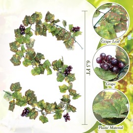 Glitinsel 6.5 ft Artificial Grape Leaf Garland Vine Plant for Decoration Fake Greenery Garlands Hanging Leaves with Grapes for Wine Italian Themed Party Decorations Wedding Photo Stage Favors