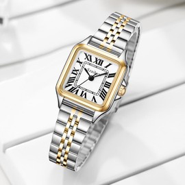 Szaikyri Classic Square Watches for Women with Roman Numerals Ladies Casual Dress Watch (Silver&Gold-Black)