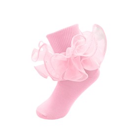 MKYSZLT 2 Pairs Girls Ruffle Socks Toddler Girl Lace Frilly Dress Socks Fold Cuff Big Ruffles Church Pageant Sock Little Kid (US, Age, 8 Years, 10 Years, 2 pairs - pink)