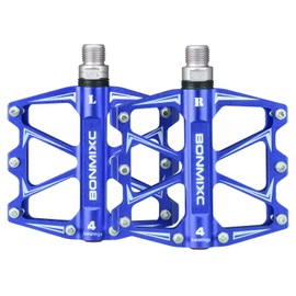 BONMIXC Pedales planos de bicicleta sellados de aleación con rodamientos de montaña, plataforma grande, pedales de bicicleta 9/16 (azul)