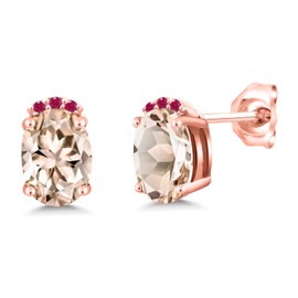 Gem Stone King 18K Rose Gold Plated Silver Peach Morganite Red Ruby Stud Earrings For Women (1.37 Cttw, Gemstone October Birthstone, Oval 7X5MM)