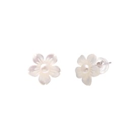 Freshwater Cultured Pearl Studs Hand Carved Shell Flower Earrings for Women, White
