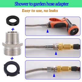 304 Stainless steel garden hose Adapter Bathroom shower tube to garden hose adapter, 3/4" GHT male to 1/2" G (1/2"IPS) male, lead-free, shower to garden hose adapter