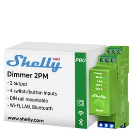 Shelly Pro Dimmer 2PM | Wi-Fi & LAN 2-Channel Smart Dimmer with Power Metering | Home Automation | Bluetooth Gateway | DIN Rail | Compatible with Alexa & Google Home | Dimmable Lights