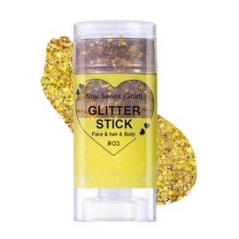 Glitter Pens, Mermaid Sequins Body Glitter Stick, Rainbow Glitter Face Stick, Chunky Sequin Glitter Powder for Face/Body/Hair/Eyes/Lips, Christmas Festival Rave Accessories (#03 Gold)