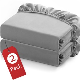 Twin Fitted Sheets 2 Pack Only, Mattress Up to 15 Inches Deep Pocket, Ultra Soft and Breathable Twin Bed Sheets, Long Lasting Single Fitted Sheets, Grey