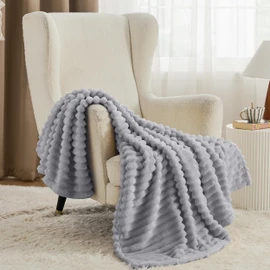 Bedsure Home Decor Living Room Throw Blanket - Fuzzy Grey Blankets Fluffy Fleece Blankets for Bed, Couch, Sofa, Plush Lightweight Blanket for All Season, 50x60 Inches, Stripe Textured