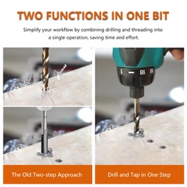 Hymnorq 5-Piece High-Speed Steel Combination Tap and Drill Bit Set, M8 x 1.25mm, Fully Ground, 118° Split Point, Dual Twist Flute